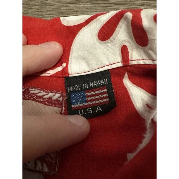 RJC Shirt Mens Large Red Floral Hawaiian Short Sleeve Button Up Made Hawaii USA - Picture 5 of 7